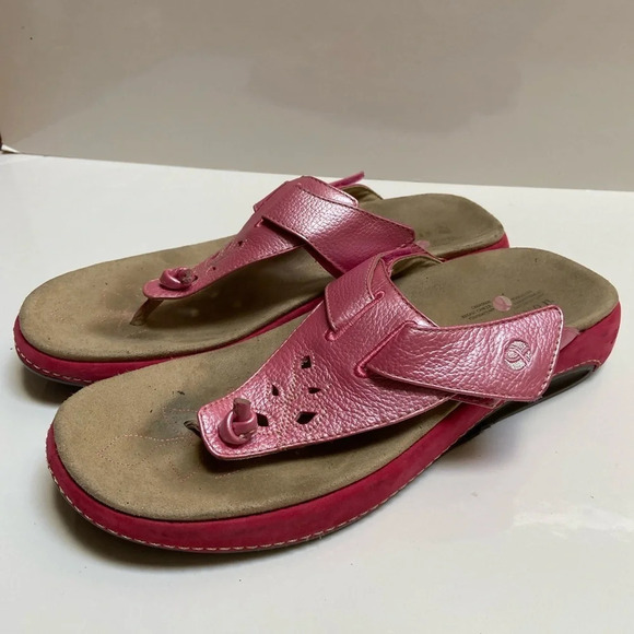 Aravon by New Balance Robin Pink Flip Flop Thong Leather Sandal Sz 11 D - Picture 1 of 9